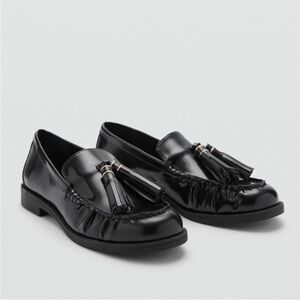 $139 NEW Mango MNG leather Loafers with Tassels in Black Euro 36 US 6